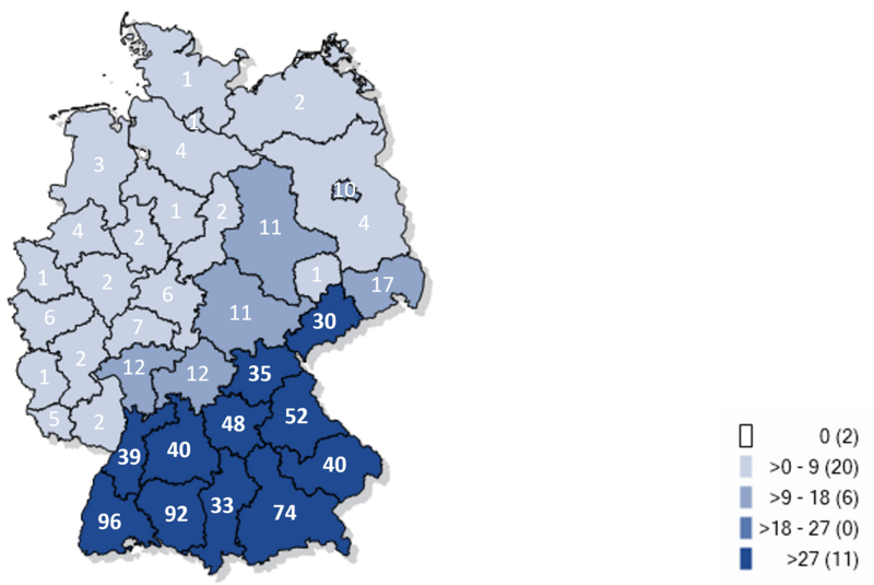 Kartographische Darstellung gemeldeter FSME-Fälle in Deutschland 2025