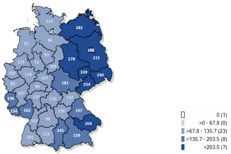 Kartographische Darstellung gemeldeter COVID-19-Fälle pro 100.000 Einwohner seit KW40/2025 in Deutschland Kartographische Darstellung gemeldeter COVID-19-Meldefälle seit KW40/2025 in Deutschland (Inzidenz pro 100.000 Einwohner)