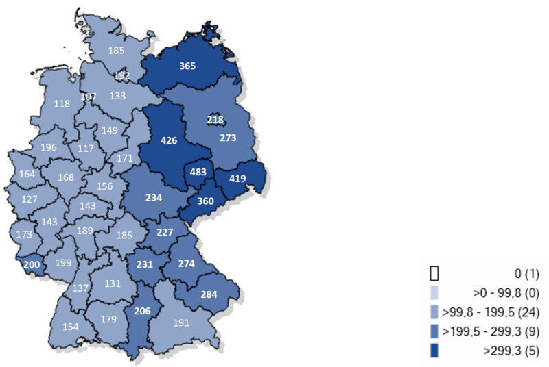 artographische Darstellung gemeldeter COVID-19-Fälle pro 100.000 Einwohner von KW40/2024 bis KW39/2025 in Deutschland Kartographische Darstellung gemeldeter COVID-19-Meldefälle in der ARE-Saison 2024/25 in Deutschland (Inzidenz pro 100.000 Einwohner)