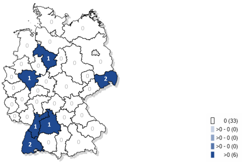 Kartographische Darstellung gemeldeter FSME-Fälle in Deutschland 2026