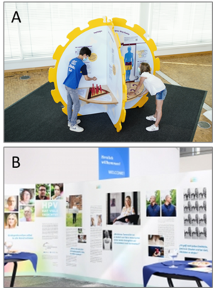 Die Abbildung zeigt die HPV-Mitmachaktion und die Wanderausstellung mit Betroffenheitsberichten zu HPV des DKFZ